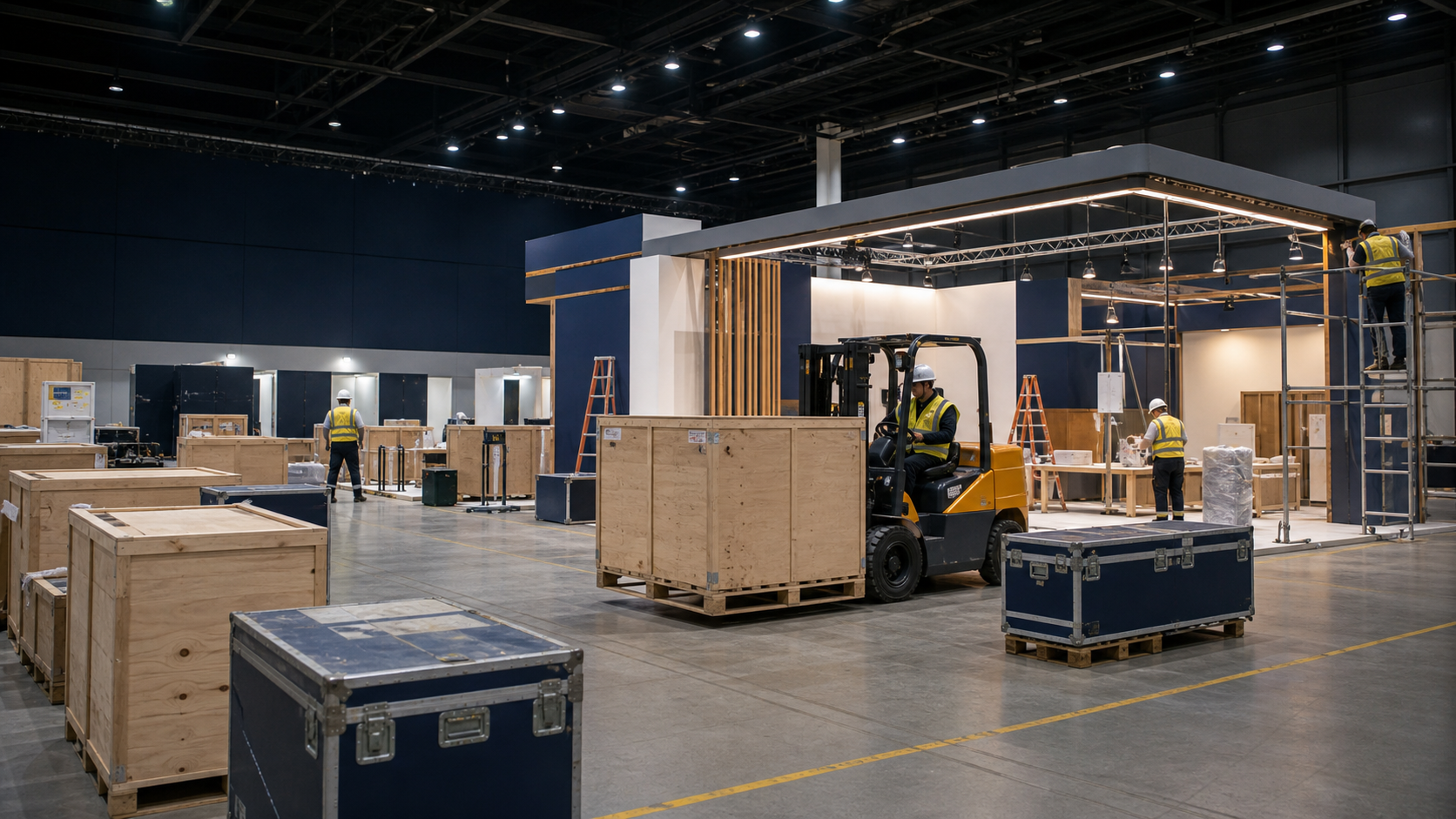 Exhibition logistics operation inside a convention hall
